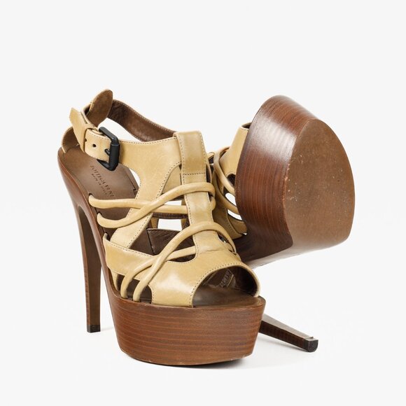 Bottega Veneta Brown Khaki Cage Wooden Platform Stiletto Sandal - Picture 4 of 10